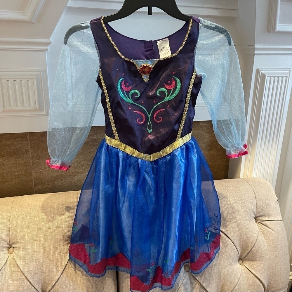 Disney Frozen Anna Kids Girls Blue Halloween Princess Dress Costume Child 4-6x
